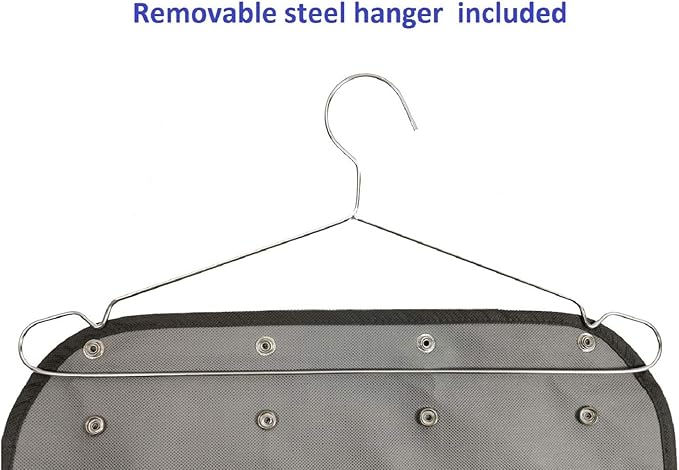 Dual Sided Hanging Jewelry Organizer with Hanger for Closet Necklace Earrings Bracelet Ring Travel Holder (56 Zippered Clear Pockets Grey)