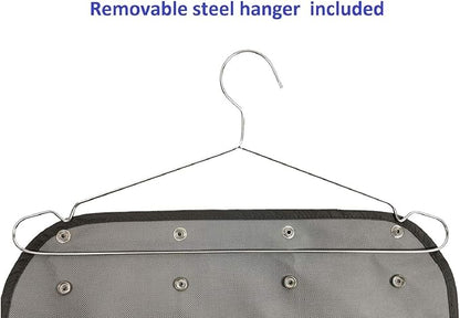 Dual Sided Hanging Jewelry Organizer with Hanger for Closet Necklace Earrings Bracelet Ring Travel Holder (56 Zippered Clear Pockets Grey)