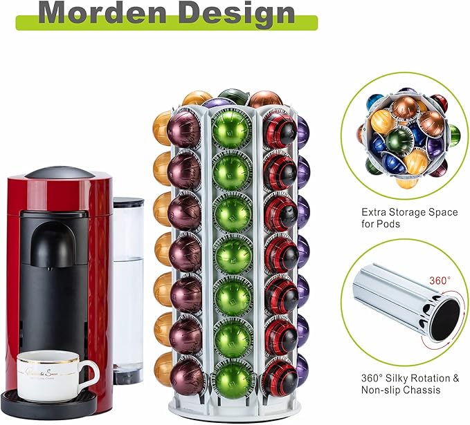 FlagShip Vertuo Pod Holder for Nespresso Pod Carousel Coffee Pod Stand with Elegant White(80+ Pods Capacity)