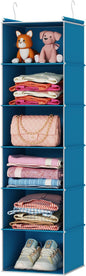 MAX Houser 6-Shelf Hanging Closet Organizer, Hanging Storage Shelves with 2 Sturdy Hooks Space-Saving for Bedroom, Foldable (Blue)