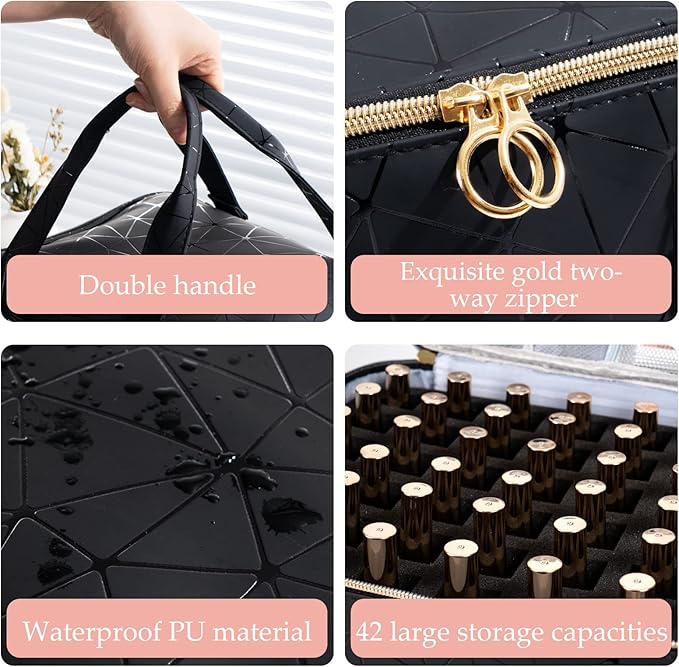 Uross Nail Polish Organizer Bag Holds 42 Bottles Nail Polish & Nail Lamp, Gel Nail Polish Organizers and Storage box for Nail Tech, Nail Kit Supplies Organizer Case - Black