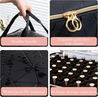 Uross Nail Polish Organizer Bag Holds 42 Bottles Nail Polish & Nail Lamp, Gel Nail Polish Organizers and Storage box for Nail Tech, Nail Kit Supplies Organizer Case - Black