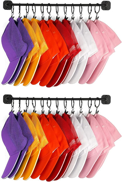 Hat Rack for Wall 24 Baseball Caps Modern Metal Hat Organizer with 24 Clips Hat Holder Wall-Mounted Storage Display for Closet Bedroom Entryway Laundry 2 Pack