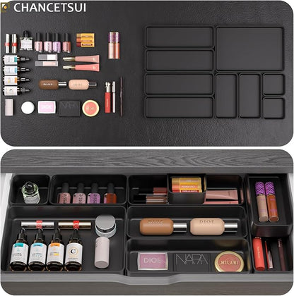 9 Pcs Stackable Drawer Organizer Trays Set, Multifunctional Stackable Storage Trays for Vanity, Bathroom, Kitchen, Desk Drawer Organizer Office. Plastic Drawer Organizers Available In 5 Colours, Black