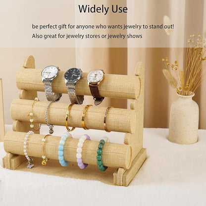 3 Tier Bracelet Holder Display, Velvet Watch Organizer Stand for Selling, Detachable Jewelry Racks for Vendors(Yellow)