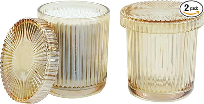 2 Pack Glass Container Qtip Holder with Lid,Mouthwash Cup,Cosmetic Storage for Bathroom,Glass Jars for Cotton Swabs,Makeup Pads,Dental Flossers,Jewelry Trays,Glass holders,Amber