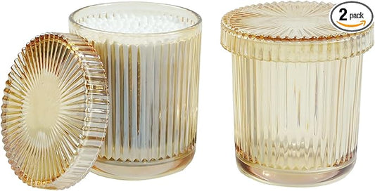 2 Pack Glass Container Qtip Holder with Lid,Mouthwash Cup,Cosmetic Storage for Bathroom,Glass Jars for Cotton Swabs,Makeup Pads,Dental Flossers,Jewelry Trays,Glass holders,Amber