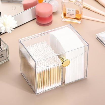 Tbestmax Qtip Holder Dispenser 2-Section Clear Bathroom Organizer 2 Grids Cotton Swab/Pad/Ball Holder Container Cosmetics Storage for Vanity