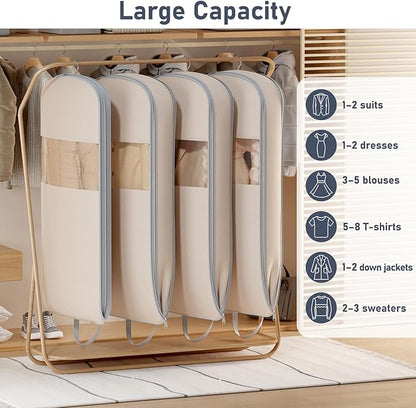 DIMJ 2 Pack 54" Space Saving Garment Bags for Hanging Clothes With Compression Zipper Carry Handles and Window, Washable Suit Bag for Dress, Clothes, Coats, Down Jacket, Closet Storage, Moving, Travel