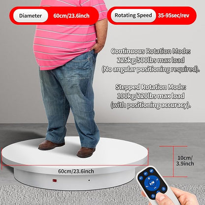 23.6In Remote Large Motorized electric turntable Rotating platform Photography Turntable Motorized lazy susan Base giratoria para for Photography,3D Scanner,Heavy duty display(Load Range:220~500lbs)