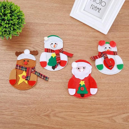 12Pcs Christmas Cutlery Bag Cute Snowman Silverware Tableware Holder Knife Fork Bag Pouch Decor for Christmas Party Dinner Table Decor