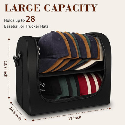 Samplife Baseball Cap Organizer Carrier, Hat Bag for Travel and Moving, Cap Traveling Case for Men, Portable Hat Storage box holder for 28 Caps Perfect for Home & On-the-Go (Black)