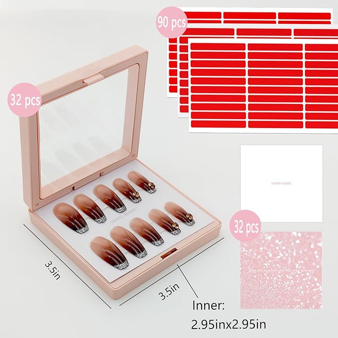 32 Pack Press On Nail Packaging Boxes - 3D Floating Storage and Display Box With 90pcs Double Sided Adhesive Tape for Nail Tech