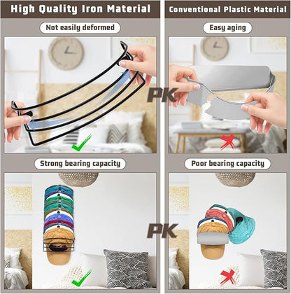 Fikoksol Hat Organizer for Baseball Caps, 2-Pack Black Metal Hat Rack for Wall Door, Adhesive/Wall Mounted Hat Storage Holder Small Closet Organizers and Storage Solution Ideas