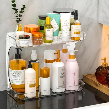 Clear 2 Tier Bathroom Organizer Countertop,10 Inch High-Capacity Vanity Shelf Organizer and Bathroom Tray for Beauty,Lotion,Skin Care,Face Products Make Up,Cosmetic Storage and Perfume Organizers