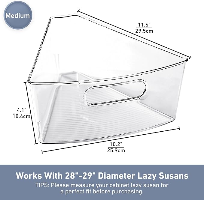 Leeden Lazy Susan Organizer for 28" Diameter Corner Lazy Susan, Plastic Kitchen Cabinet Storage Bins with Handle, 8 Packs, 1/8 Wedge - Food Safe, BPA Free