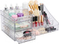 Makeup Organizer, Large-Capacity Clear Acrylic 2-Tier Makeup Brush Holder, Countertop Use, Make Up Organizers for Counter with Drawers, Make Up Brush Holder for Vanity Bathroom Desktop, Model