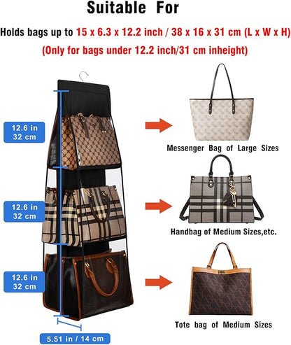 Lirex 8-Pocket and 6-Pocket Hanging Purse Organizer Bundle, Minimalist Style, Hanging Handbag Organizer for Closet, Black