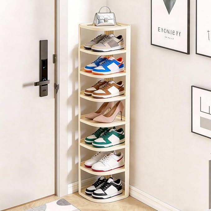 UFORU 8 Tier Vertical Shoe Rack,Corner Shoe Organizer for Entryway,Narrow Free Standing Shoe Organizer for Small Spaces,Tall Shoe Rock for Closet,Easy Assembly Shoe Storage Stand