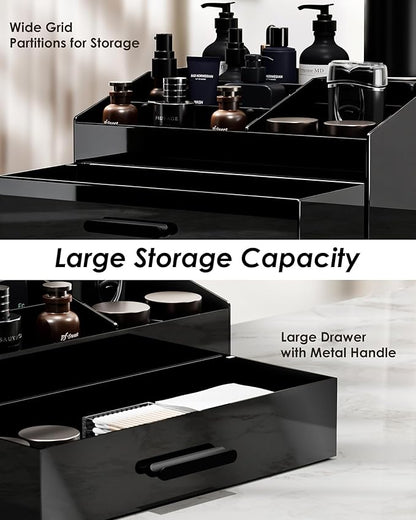 ProCase Cologne Organizer with Drawer, Acrylic Perfume Holder & Bathroom Countertop Organizer for Men & Women, Dresser Vanity Storage for Cologne, Perfume and Skincare -1 Layer, Cup