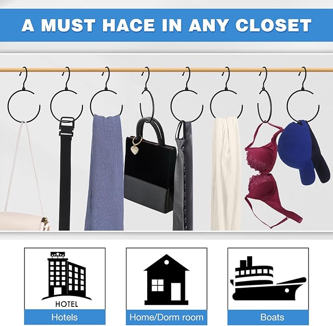 Yaocom 4 Pack Belt Hangers for Closet Rotatable Belt Ring Hook Tie Rack Holders Closet Hanger Organizer for Ties Scarves Baseball Cap Wardrobe Accessory Storage(Black)