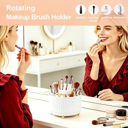 Makeup Brush Holder, Makeup Brush Organizer Countertop, Skincare Makeup Cosmetic Perfume Organizer Storage Box Case for Vanity Bathroom Countertop(White)
