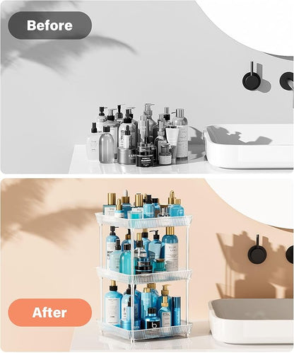 3 Tier Lazy Susan Bathroom Countertop Organizer, 360° Clear Rotating Square Storage Tray, Cosmetics and Perfume Organizer, Spinning Storage Tray Vanity Organizer Shelf for Bathroom Cabinet, Kitchen