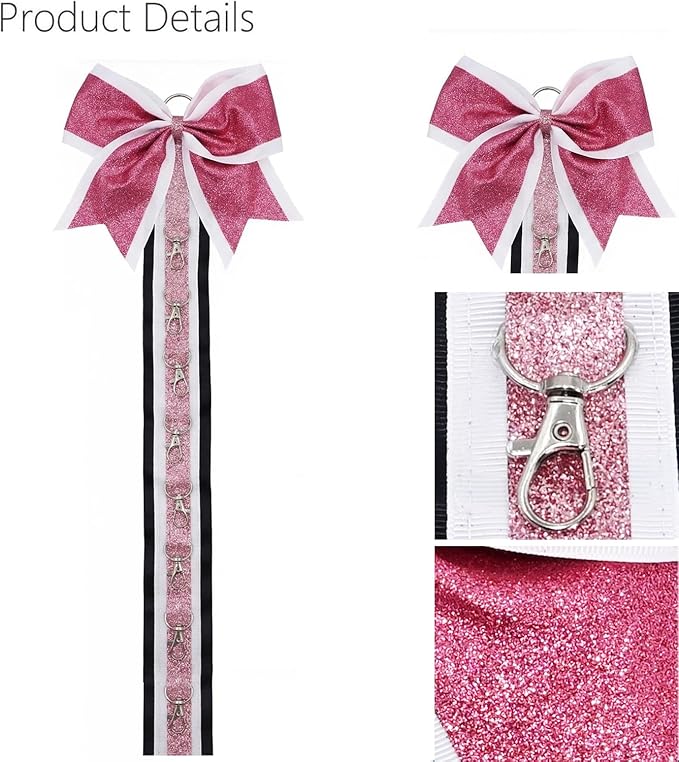 Glitter Large Handmade Cheer Bows Holder, Wall Hanger for Cheerleading Teen Girls High School College Sports, Pink