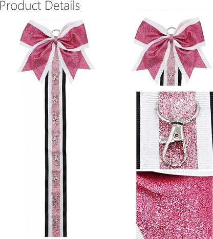 Glitter Large Handmade Cheer Bows Holder, Wall Hanger for Cheerleading Teen Girls High School College Sports, Pink