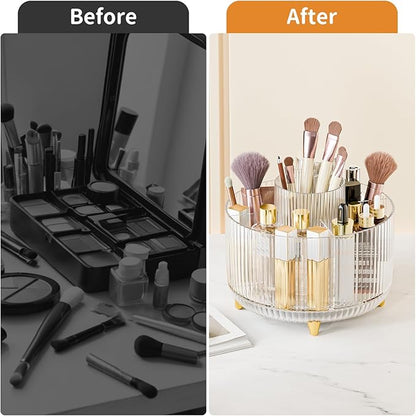 fanado 360° Rotate Makeup Brush Holder Organizer, Makeup Organizers Countertop, Makeup organization and Skincare Storage for Vanity, Desktop, Bathroom (Clear)