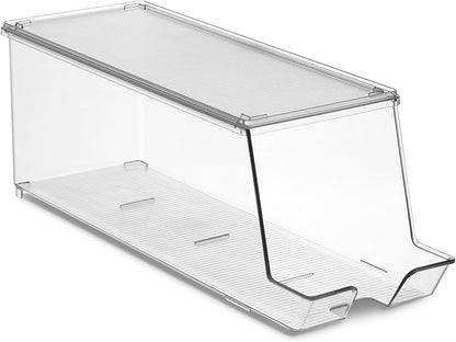 Set of 2 Stackable Refrigerator Organizer Bins Pop Soda Can Dispenser Beverage Holder for Fridge, Freezer, Kitchen, Countertops, Cabinets - Clear Plastic Canned Food Pantry Storage Rack Holds 12 Cans
