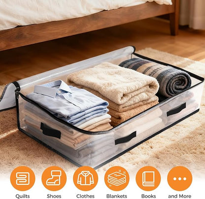 8 Pack Under Bed Storage Bags, 75L Foldable Clear Storage Containers with Handles, Dual Zippers for Comforter, Clothes, Bedding, Linen Sheets, Sweaters, Blanket Storage
