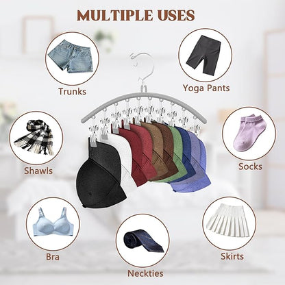 3 Pack Hat Hangers for Closet Display, Metal Hat Organizer for Baseball Caps with 30 Clips, Hats Rack Holder for Closet, Hats Storage for Baseball Caps Beanie Accessories Men Women, Grey