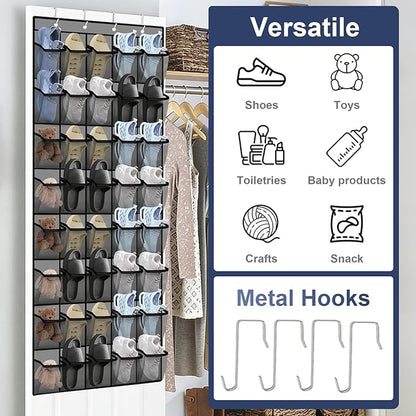 Over the Door Shoe Organizer - 40 Large Breathable Mesh Pockets, Space Saving Hanging Shoe Organizer with Metal Hooks, Hanging Shoe Rack for Men's and Women's Shoes (Grey)