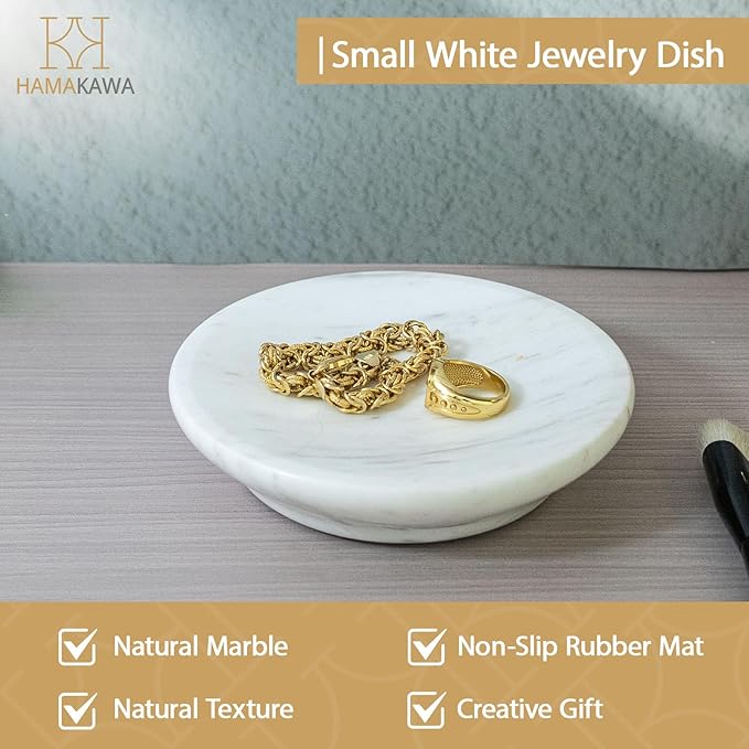 Natural Marble Soap Dish, Round White Jewelry Dish 4.5 Inch, Limestone Shower Soap Holder, Modern Stone Sponge Holder with Beveled Edge, Bar Soap Saver Tray for Bathroom, Kitchen