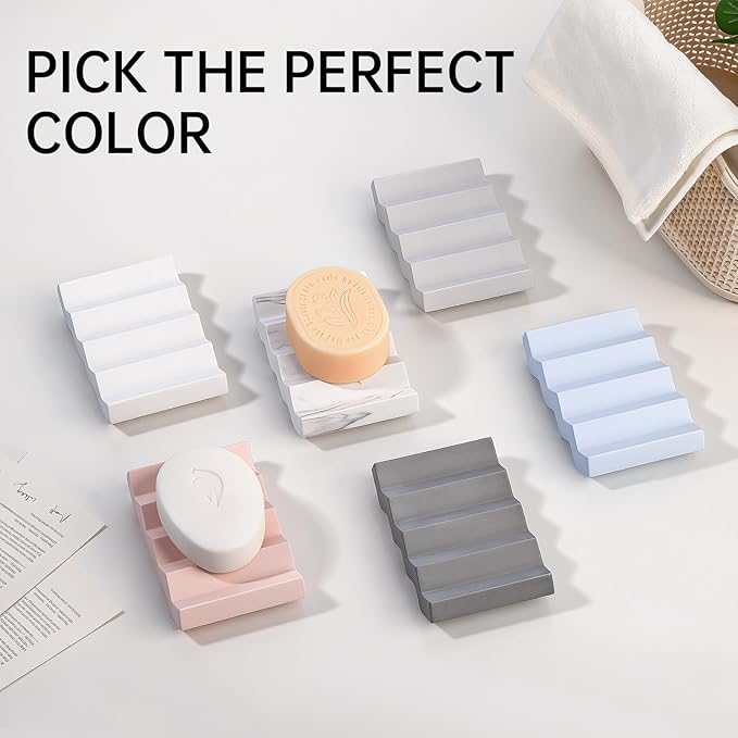 Self Draining Bar Soap Holder Diatomite Soap Dish Fast Drying Soap Saver Small Sponge Caddy for Shower, Bathroom, Kitchen Sink, Light Grey