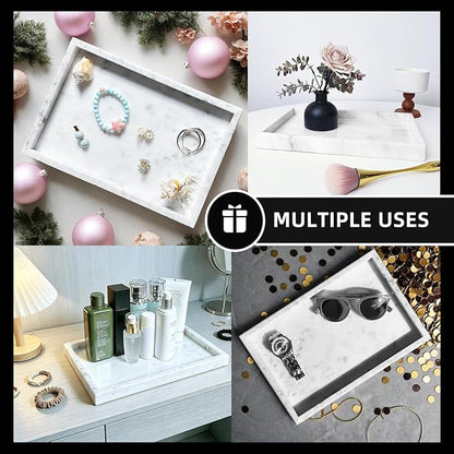 Yew & Tulip Natural Marble Vanity Tray, Nature White Marble with Spots Serving Tray for Bathroom, Kitchen, Vanity, Home Decor, Wedding etc. (12" x 8" x 1.2")