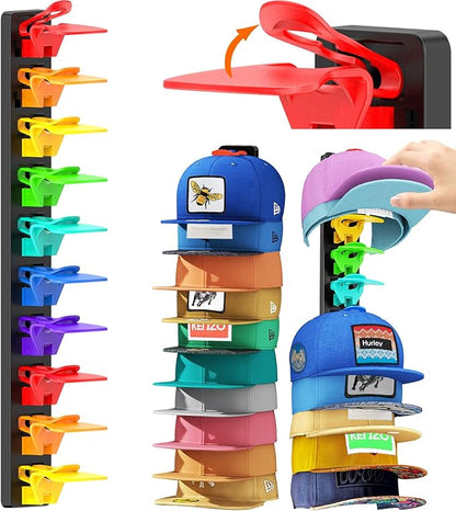 AXU 2 Pack Hat Organizer for Baseball Caps, Hat Rack for Wall (Rainbow)