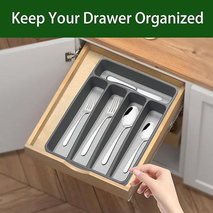 Loyareal Silverware Organizer 2 Pieces Utenisl Organizer Holder Kitchen Drawer Organizer Plastic Silverware Tray for Drawer Flatware Organizer 5 Compartment Black