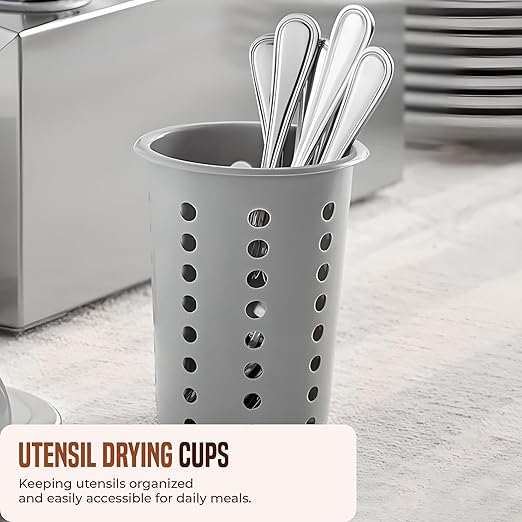 OCS Parts Perforated Utensil Drying Cups | Gray | Set of 3 | Plastic Flatware Holder Cylinders for Kitchen Counter Organization