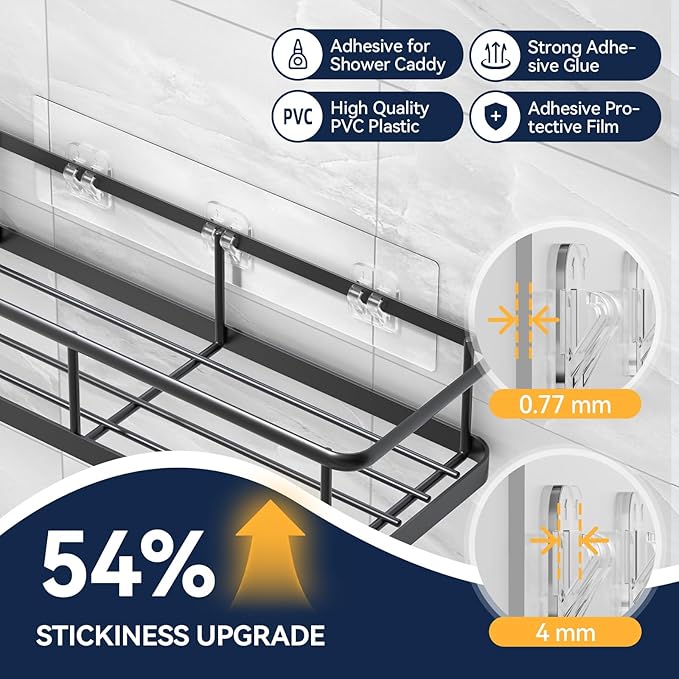 YASONIC 2-Pack Shower Caddy Adhesive Replacement - Transparent Shower Adhesive Strips, No Drilling Hooks for Bath Storage Shelves, Kitchen Racks, Basket & Soap Holder