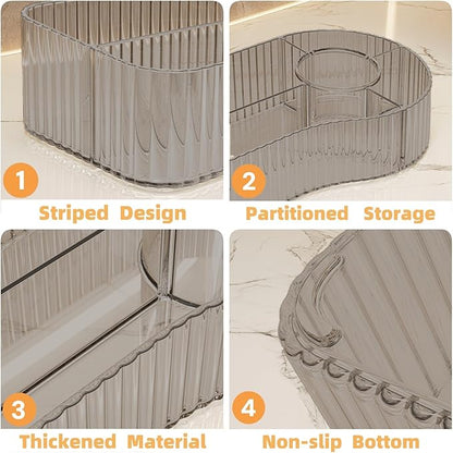 Makeup Organizer Countertop for Vanity Acrylic Skincare Storage and Make up Organization for Desk,Cosmetic Display Case and Makeup Brush Holder for Bathroom,5 Compartments（1PC,Grey）