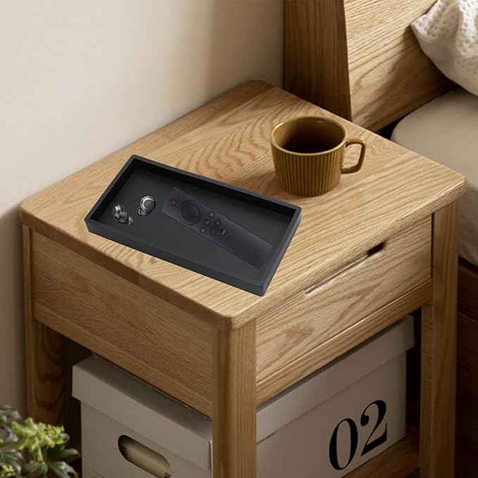8 Inch Black Bathroom Tray for Counter Silicone Vanity Perfume Soap Dispenser Decorative Tray