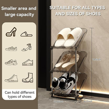 YYW Narrow Shoe Rack Vertical Shoes Rack for Entryway Corner Shoe Storage Organizer for Small Spaces Transparently Tall Slim Shoe Shelf for Front Door Entrance Living Room Grey 3 Layers