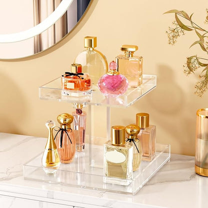 NIUBEE 2-Tier Acrylic Bathroom Cosmetic Storage Organizer for Dresser and Countertop - Standing Perfume Tray for Bedroom Decor