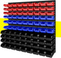 90Pcs Plastic Wall Mounted Storage Bins Parts Rack Nuts And Bolt Bins Organizer For Shop Garage for Screws, Nuts, Bolts, Nails, Beads, and Small Hardware Parts,Red,Blue,Black