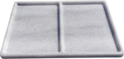 10"x8" Natural Marble Decorative Tray – Dual‑Compartment Stone Vanity Organizer for Jewelry, Keys & Soap – Premium Heat‑Resistant Bathroom Decor Gift(Belken White)