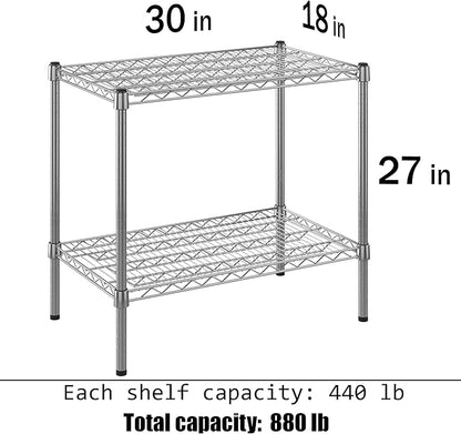 18" Deep x 30" Wide x 27" Height Wire Shelving Kit | 2-Tier | NSF Commercial Storage Rack Unit