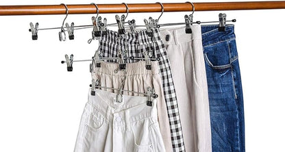 Amber Home 26 Pack Heavy Duty Metal Pants Skirt Hangers, Space Saving with Adjustable Clips for Jeans, Slacks
