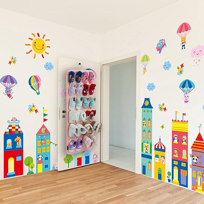 PACMAXI Over The Door Shoes Organizer for 12 Pairs of Baby Shoes Boys Girl, Hanging Baby Sole Shoe Organizer with Hanger(Felt Material-Pink)